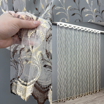 Тюль VR-Textil 1647т Фатин з вишивкою Молочний з венге 300х270 см (42-0664)
