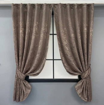 Комплект коротких штор VR-Textil Лен мрамор Pavliani VO № 1718ш какао 130х170 см 2 шт (35-0344)