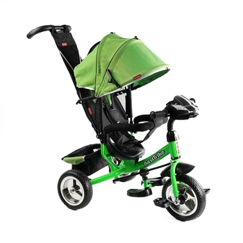 Велосипед-коляска с родительской ручкой BestTrike 6588/69-067 с музыкальной фарой, колеса пена, Салатово-черный