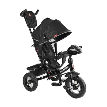 Велосипед-коляска с родительской ручкой BestTrike 3390-39-211 фара с USB и Bluetooth, надувные колеса, Черный узор