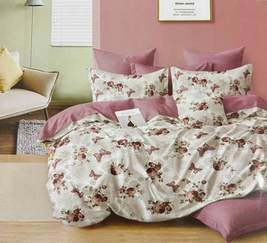 Комплект постельного белья ШЕМ Евро 200х220 см Бабочка розово-белый Royal Satin (2,0 royal satin_розовая-белая бабочка)