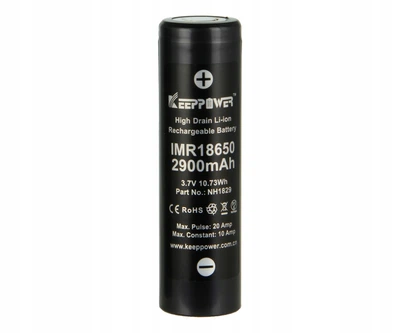 Аккумулятор литиевый Li-Ion Keeppower 18650, 2900mAh, 3,6-3,7В, с высоким током, 10А (20А), IMR18650, (с плоским верхом)