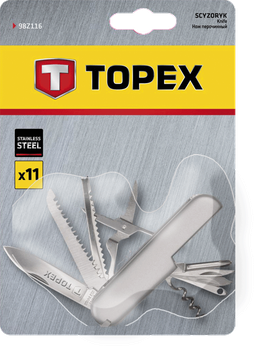 Нож перочинный, 11 функций, нержавеющая сталь, 98Z116, Topex
