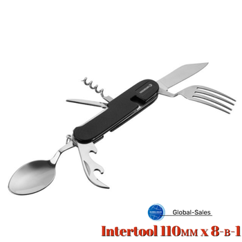 Мультитул туристический Intertool 110мм x 8-в-1 (HT-0544) сталь 440A,черный