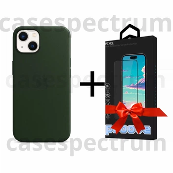 Чохол шкіряний OEM Leather Case with MagSafe для Apple iPhone 13 Sequoia Green + Подарунок Захисне скло Pixel для Apple iPhone