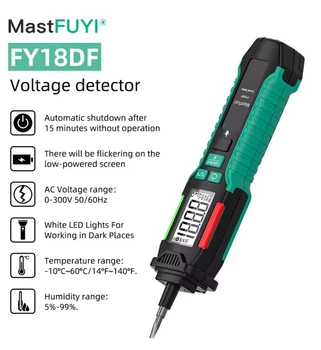 Бесконтакный вольтметр ручка MASTFUYI FY18DF (12–300В) измерение температуры, влажности, фонарик, сигнал