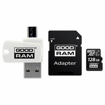 Карта памяти microSDXC, 128Gb, Goodram M1A4, Class10 UHS-I U1, SD адаптер, OTG картридер, до 100/10 МБ/с (M1A4-1280R12)