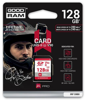 Карта памяти SDXC, 128Gb, Goodram IRDM PRO S9B0, Class 10 UHS-II U3 V90, до 280/240 МБ/с (IRP-S9B0-1280R11)
