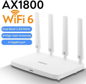 Маршрутизатор Fenvi FV-AX1800WR Wi-Fi Router Dual band 2.4GHz/5GHz MU-MIMO+OFDMA, 1Wan+3Lan Gigabit port, Бездротовий двохдіапазонний гігабітний Роутер Wi-Fi 2.4ГГц/5ГГц 4-антени AX1800 (WiFi 6)