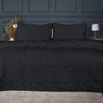 Набір MirSon №2977 Ковдра літня King Size 220х240 Line Satin Light Pro 10-006 Black З евкаліптовим волокном + 2 подушки 50х70 + 2 наволочки 50х70 + простирадло 220х240 (2200010982077)