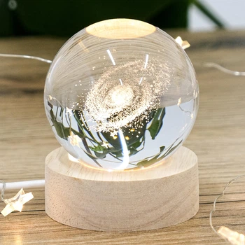 3D хрустальная сфера глобус с LED подсветкой и USB Гранд Презент Галактика 7.6х6.5 см деревянное основание