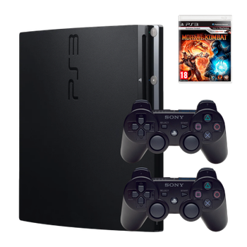 Набор Консоль Sony PlayStation 3 Slim 120GB Black Б/У + Геймпад Беспроводной DualShock 3 2шт + Игра Mortal Kombat Английская Версия