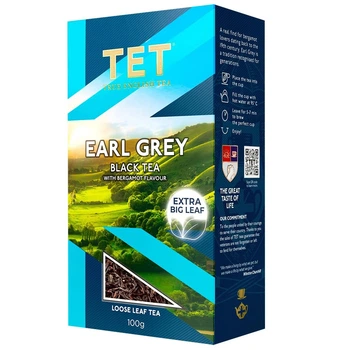 Чай чорний крупнолистовий індійський з бергамотом TET Earl Grey 100 г — класичний цитрусовий акцент