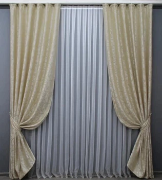 Шторы жаккард (2шт 1,5х2,7м). Цвет бежевый