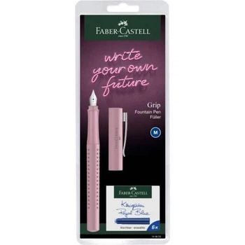 Ручка Faber-Castell Grip 2010 чорнильна пір'яна М + 6 картріджів, рожева