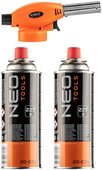 Palnik gazowy NEO Tools nakręcany + 2 naboje z gazem butan 227 g 20-040 (5907558465747)