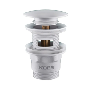 Донный клапан для раковины с переливом Koer PW-03-03 автоматический (Click-Clack) (Цвет белый) 1 1/4'' (KR3395)