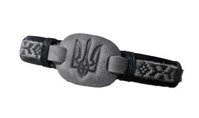 Браслет из натуральной кожи двойной с Гербом Украины 1 см цвет черный