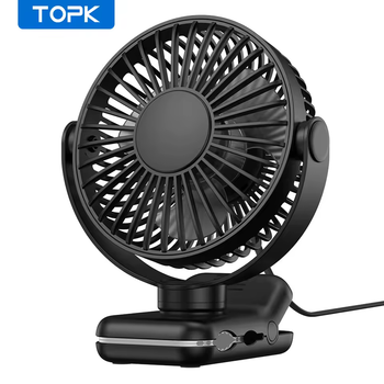 Универсальный USB вентилятор TOPK с зажимом и вращением на 360° Черный