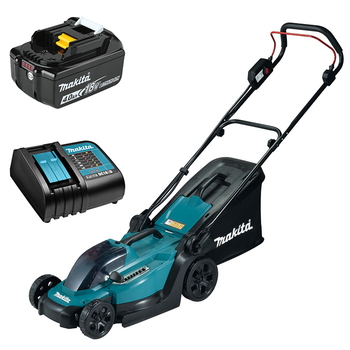 Профессиональная газонокосилка аккумуляторная Makita DLM330SM : с АКБ 18V 4.0 Ah, ширина скашивания 33 см площадь 450 м²