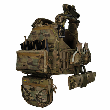 Плитоноска Warmor Gen. 6 Pro Max Мультикам з 6 тактичними підсумками + комбінований підсумок органайзер під 3 магазини АК/AR