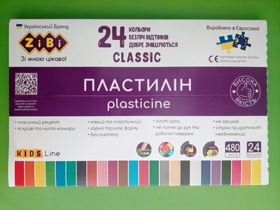 Пластилін CLASSIC. 24 кольори, 480г, KIDS Line, (ZB.6236). ZiBi