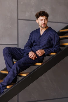 Піжама чоловіча у смужку льон Handy Wear Linen Strip синя 4XL