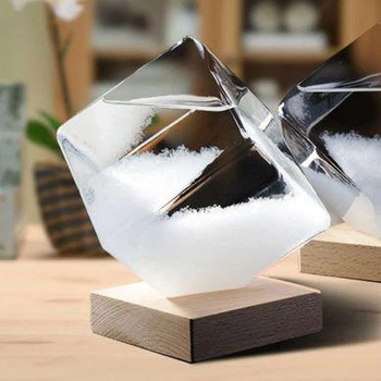 Барометр Штормгласс Куб малий 11х8 см Storm glass на дерев'яній підставці
