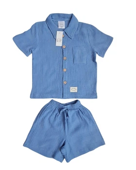 Детский летний льняной комплект (футболка + шорты) для мальчика GAP 122-128 см синий
