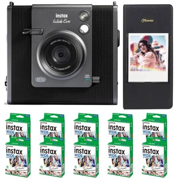 Набір Фотокамера миттєвого друку + Принтер 2-в-1 Fujifilm INSTAX Wide EVO Black (2-in-1 Instant Film Camera and Printer) / Картриджі на 100 фото / Чорний фотоальбом на 64 фото