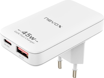 Мережевий зарядний пристрій Nevox Slim Charger 45W USB-C USB-A (4250686414790)