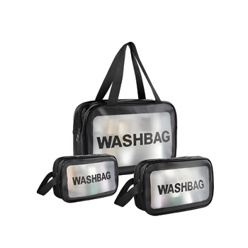 Набор косметичек дорожние Washbag R93148 3шт 20х12х7см, 22х14х6.5см, 30х21х10.5см Черный