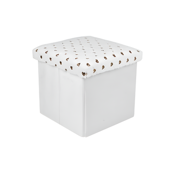 Складана тумба-пуф Stenson Golden Dots 35×35×33 см, фланелева оббивка, білий із золотими крапками, знімна кришка, МДФ + ППУ (R33444)