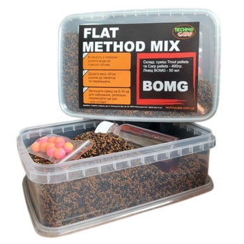 Флет Метод Мікс Техно Карп Flat Method Mix BOMG (м'ясний + журавлина, ТОП) 400g + Liquid,80737