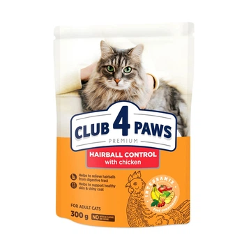 Сухой корм для котов Club 4 Paws Hairball Control для выведения шерсти с курицей 300 г B4610111
