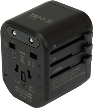 Gniazdo zasilacza YATO 110-240 V do 8 A z gniazdem uniwersalnym z USB Type-C i wtyczkami YT-81300 (5906083084959)
