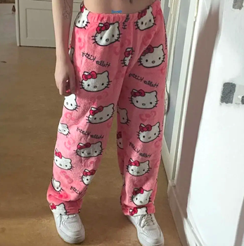 Піжамні плюшеві Штани Hello Kitty хелоу кітті рожеві розмір L
