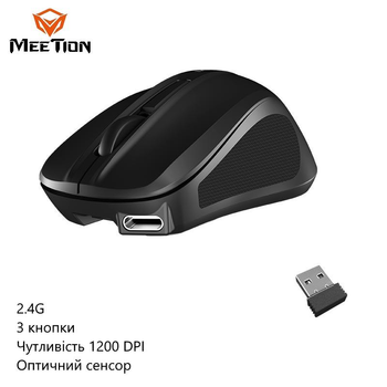 Беспроводная компьютерная мышь Meetion Minigo (Type-C, USB 2.4G, 3 кнопки, чувствительность 1200 DPI) - Черный