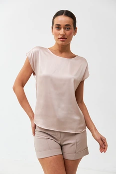 Блуза з шовку з коротким рукавом Wear me S Бежевий (1_25_10959)