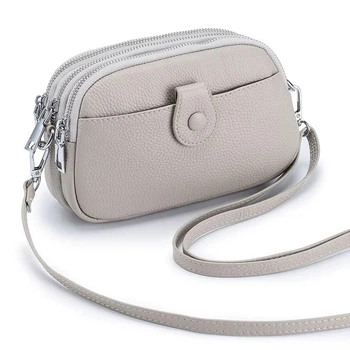 Практична трендова жіноча сумка cross-body з натуральної шкіри Monte-785 світло-сіра
