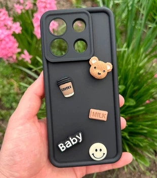 Силиконовый чехол Кофе и медведь для Xiaomi Poco X6 5G Черный