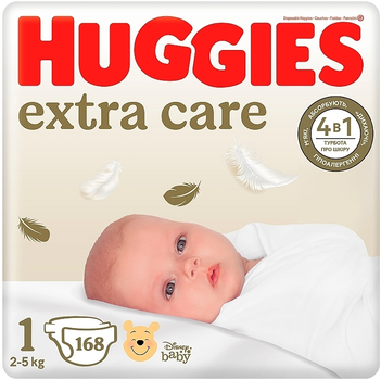 Подгузники Extra Care, размер 1 (2-5 кг), 168 шт. - Huggies 168шт (1259687-31017571)