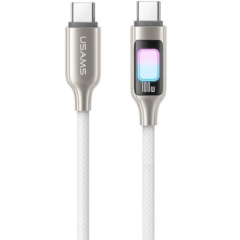 Дата кабель Usams US-SJ750 With Colorful Light TC Ser. Type-C to Type-C 100W (1.2m) Titanium