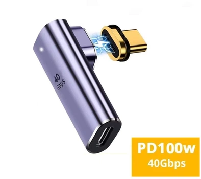 Магнітний адаптер PD 100Вт Type C – USBC 4.0 кут 90 з конектором 40Гбіт/с Відеовихід 8K/60Гц