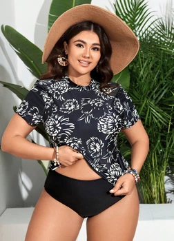 Женский купальник Tankini FS Daisy (Майка+плавки)Plus Size 0XL (48-50) Черный(7580)