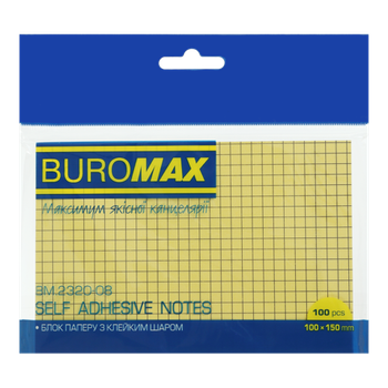 Стікери BUROMAX 100*150 100арк 2320-08 жовтий у клітинку (12) /BM.2320-08/