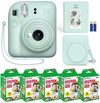 Набор Fujifilm INSTAX Mini 12 Mint Green зеленая фотокамера мгновенной печати / картриджи 50 фото / чехол мятный / альбом 64 фото Зеленый