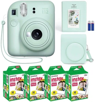 Набор Fujifilm INSTAX Mini 12 Mint Green зеленая фотокамера мгновенной печати / картриджи 40 фото / чехол / ремешок / альбом (64 фото) / подарочная упаковка