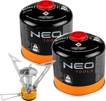 Газовий пальник NEO Tools туристичний + 2 газових картриджа 20-060 (5907558495263)