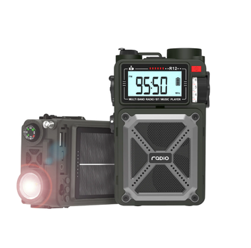 Аварийное Портативное Радио JB Tacticals со Светодиодным Фонариком AM/FM/WB Радиоприемник с Функцией Power Bank на 4000 мАч Зарядкой от USB Динамо-Машина и Солнечной Панелью R12